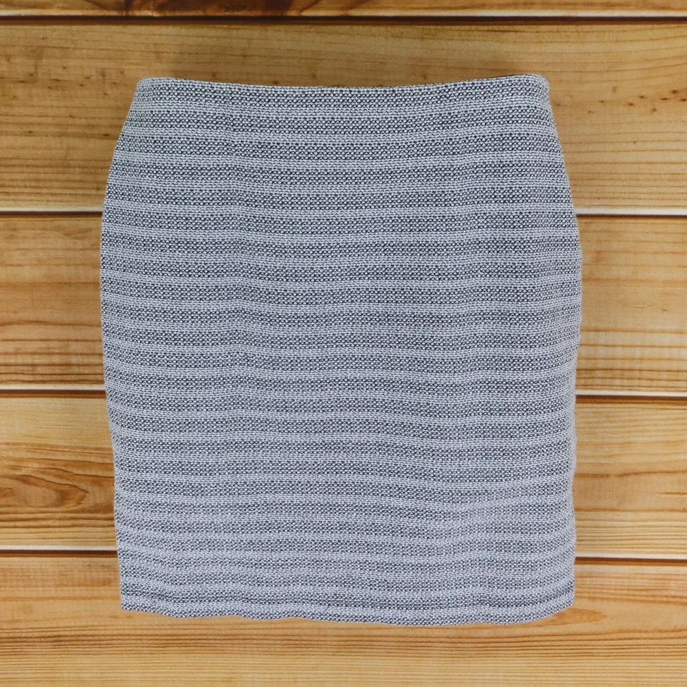 LOFT Pencil Skirt Womens Sz MP Gray Geometric Cotton Blend Stretch Waist Pull-On